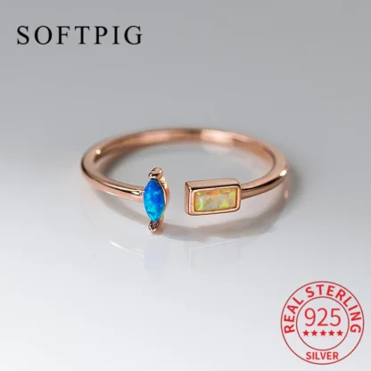 SOFTPIG-anillo ajustable de ópalo de gota de agua para mujer, de Plata de Ley 925 auténtica, joyería fina clásica, accesorios geométricos