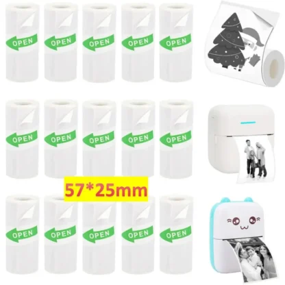 15 rollos de papel para Mini impresora de pegatinas térmicas de 57x25mm, incluyen rollos de papel, rollos de papel lisos blancos de colores para Mini impresora térmica