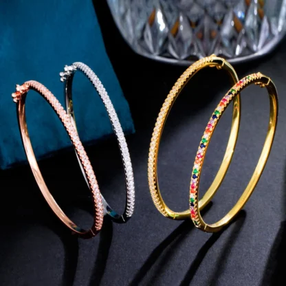 ThreeGraces-brazalete fino de circonia cúbica para mujer, brazalete brillante de Color oro rosa, accesorios de joyería para vestido de graduación, B065