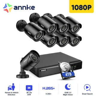 ANNKE-Sistema de videovigilancia de seguridad para el hogar, Kit de cámaras bala de 1080P, H.265, 8 canales, DVR, 8 piezas, IP66, impermeable, 2.0MP
