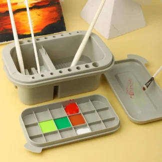 Cubo de lavado de pinceles con mango, bandejas de paleta con tapa, lavabo para pinceles, todo en uno, gran capacidad, lavadora de pinceles, suministros de arte