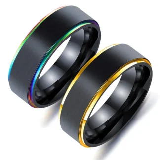 Nuevo anillo clásico de titanio Regenboog Kleurrijke de 8Mm, anillo de boda Zwart Geborsteld, anillo Mannen