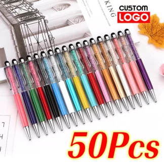 Bolígrafo de cristal con logotipo personalizado, 50 Uds., grabado personalizado con nombre, bolígrafos de pantalla táctil de Metal para teléfono, dibujo, escritura, papelería