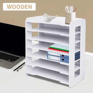 Organizador de escritorio de madera blanca de 7 animales y accesorios, bandeja de letras, soporte clasificador de papel, estante de archivos Regal Lite