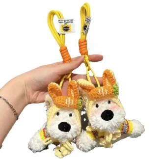 LLavero de muñeco de cachorro de peluche de animales de dibujos animados, colgante de bolso de las tierras altas del oeste, decoración colgante de coche bonita de felpa antipérdida
