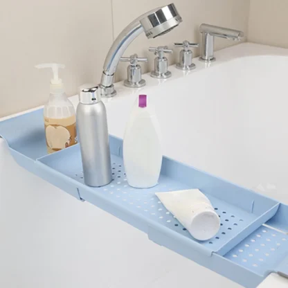 Estante de almacenamiento retráctil para bañera, bandeja de baño, escurridor escalable de plástico, organizador de toallas multifunción, herramientas de baño