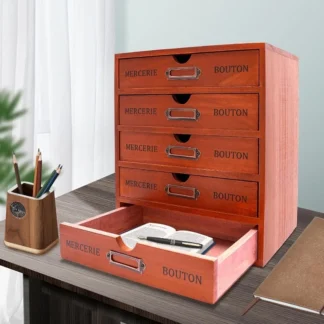 Organizador de escritorio de madera con 5 cajones, cajones de almacenamiento Vintage, estante Vintage, cajón, caja de archivos, cajón organizador para oficina