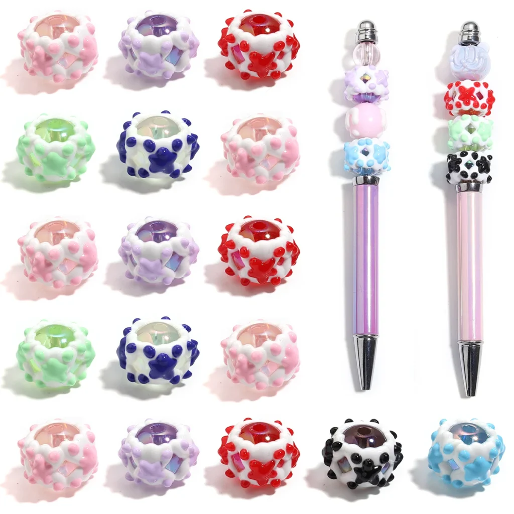 Cuentas acrílicas redondas coloridas pintadas a mano, cuentas sueltas de estrella de cinco puntas para hacer joyería DIY, llavero, suministros para bolígrafos, 5 uds.