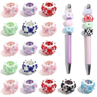 Cuentas acrílicas redondas coloridas pintadas a mano, cuentas sueltas de estrella de cinco puntas para hacer joyería DIY, llavero, suministros para bolígrafos, 5 uds.