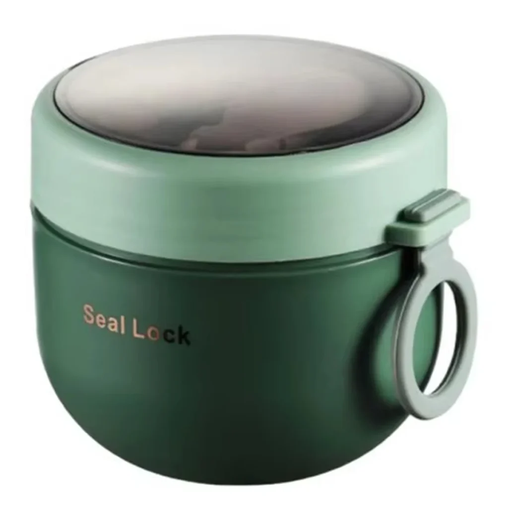ATTU Taza de sopa al vacío de acero inoxidable - Fiambrera portátil con cuchara, apto para microondas, bonito diseño verde
