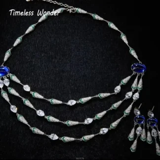 Intemporal Wonder Fancy Crystal Zircon Geo Collar N Stud Pendientes Mujeres Diseñador Conjunto de joyería fina Top de moda con clase Dulce 4612