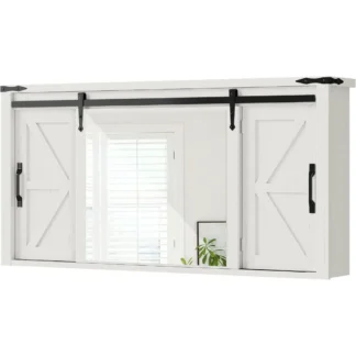 Botiquín de baño con espejo, mueble de pared grande con puerta corrediza rústica de granero