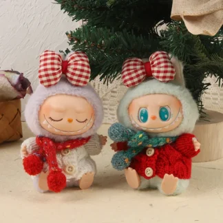 Sólo ropa, 17cm, accesorios de ropa Labubu, llaveros de fiesta para sentarse I I, recoger bufandas de puntos de colores de invierno, regalos de reemplazo para niños