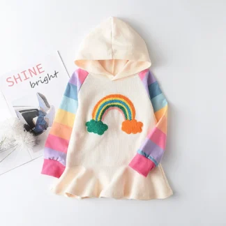 Menoea-vestido para niña, novedad de otoño 2023, dulce con capucha, bonito vestido de manga larga de arcoíris, vestido de fiesta para niña, ropa para niño