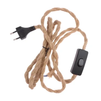 Cable de alimentación con enchufe europeo, cable de cáñamo Vintage de 1,8 metros convertido con interruptor de encendido/apagado para decoración de iluminación de diseño de luz colgante Retro