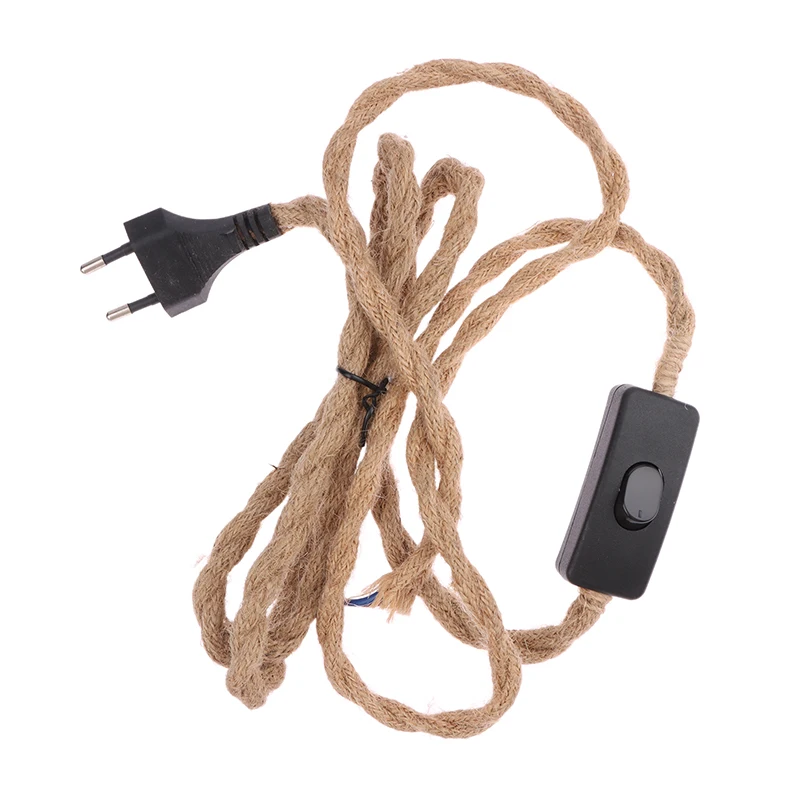 Cable de alimentación con enchufe europeo, cable de cáñamo Vintage de 1,8 metros convertido con interruptor de encendido/apagado para decoración de iluminación de diseño de luz colgante Retro