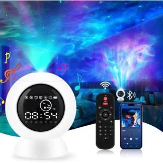 Proyector de estrellas con reloj despertador para dormitorio de niños, Altavoz Bluetooth y lámpara de Galaxia de ruido blanco, luz nocturna estrellada con temporizador