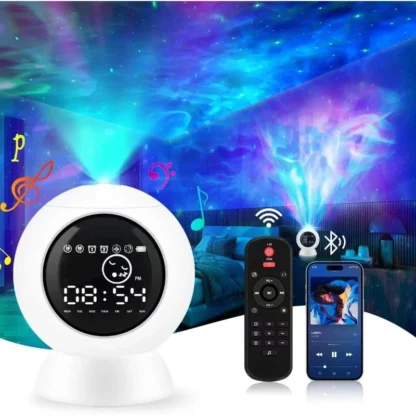 Proyector de estrellas con reloj despertador para dormitorio de niños, Altavoz Bluetooth y lámpara de Galaxia de ruido blanco, luz nocturna estrellada con temporizador