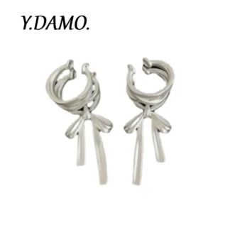 Pendientes de Clip con lazo coreano Damo, joyería de acero inoxidable para mujer, pendientes pequeños y bonitos románticos, diseño de joyería de moda, regalo de fiesta
