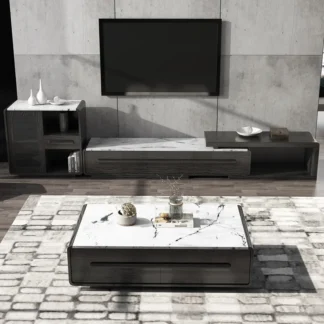 Muebles de sala de estar, estilo chino moderno, mueble de TV con mesa de centro de mármol, combinación de mueble lateral