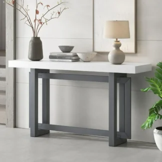 Mesa consola contemporánea con tapa de madera de hormigón, mesa de entrada minimalista para pasillo, sala de estar, vestíbulo y pasillo