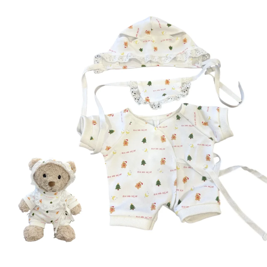 Ropa de muñeca de 12 pulgadas para oso Bartholomew, ropa de muñeca de estilo navideño con estampado de hombre de jengibre, solo ropa sin muñeca (3 piezas)