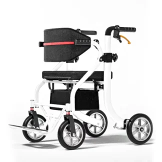 Ayuda para caminar, silla de ruedas de entrenamiento plegable, WalkerRollator portátil de aluminio para personas mayores con asiento y reposapiés para caminar