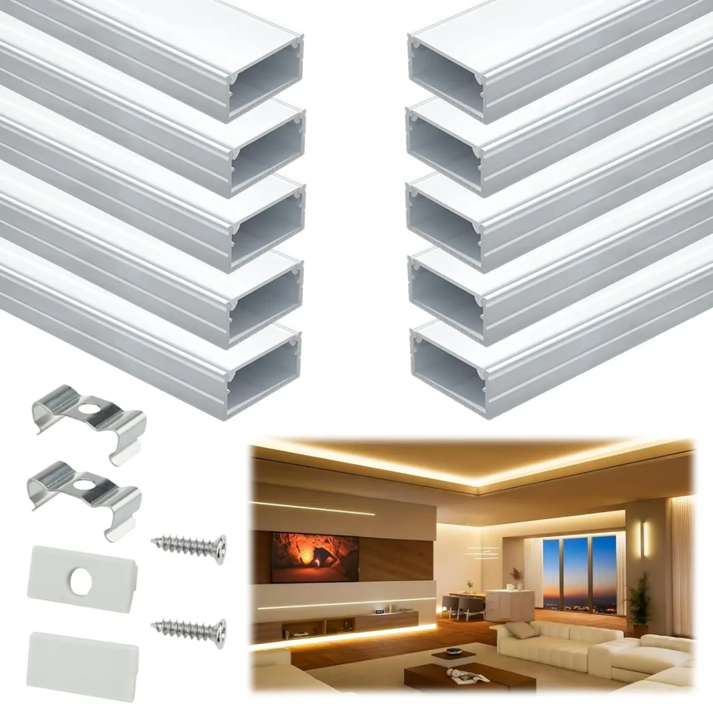 Muzata-Paquete de tiras Led impermeables, canal difusor de aluminio plateado de hasta 16Mm, 6 pies/2M, más ancho, 10 unidades
