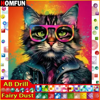 HOMFUN-pintura diamante 5D DIY "gato Animal", bordado de diamantes de imitación, estilo punto de cruz, decoración del hogar