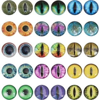 30 Uds. Cabujones de cristal con ojos de dragón de 15 estilos, cabujones de cristal con ojos de gato luminosos que brillan en la oscuridad, ojos de animales, parte posterior plana para accesorios de arte