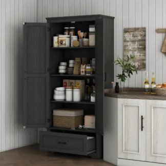 Homcom Gabinete de almacenamiento de cocina de 69" de alto con estantes ajustables, negro