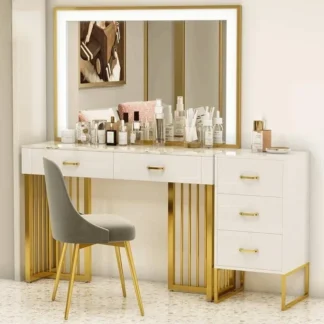 Organizador De lujo para tocador, cajones De Mesa, estación De carga, espejo, luces, modos, Mesa De Maquillaje, dormitorio