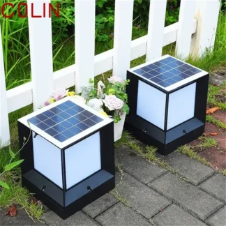COLIN Solar moderno pared exterior cubo luz LED impermeable Pilar poste lámpara accesorios para el jardín del hogar