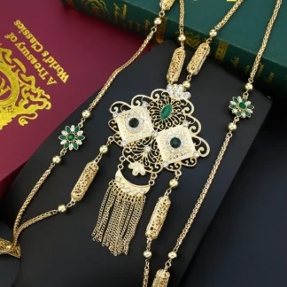 Sunspicems-joyería elegante marroquí para el cuerpo de la novia, Color dorado, cadena de hombro trasera de cristal para mujer, joyería, cadena Kaftan, collar largo