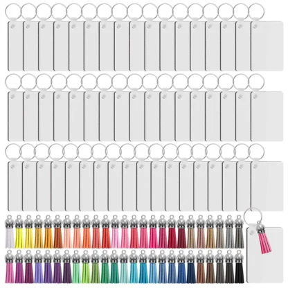 T35C 200 Uds llavero de sublimación juego de espacios en blanco rectángulo transferencia de calor llavero borlas con llaveros para llavero DIY