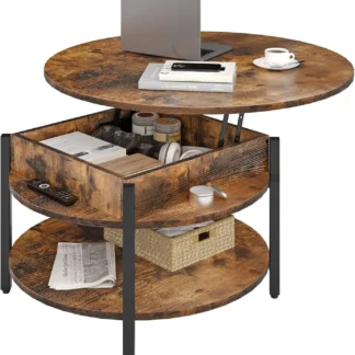 Mesa de centro redonda elevable para sala de estar, mesa de centro redonda de 35,43 pulgadas con almacenamiento