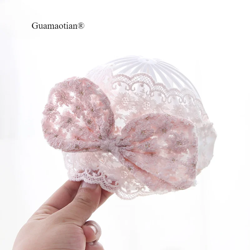 Gorra de neumático fina para bebé y niña, gorro vacío con lazo, accesorios de encaje de princesa, 6 a 24 meses
