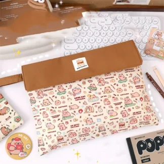Bolsa de documentos de capibara de tela lavable, bolsa multifunción con cremallera, bolsa de almacenamiento de papel de dibujos animados, gran capacidad, duradera