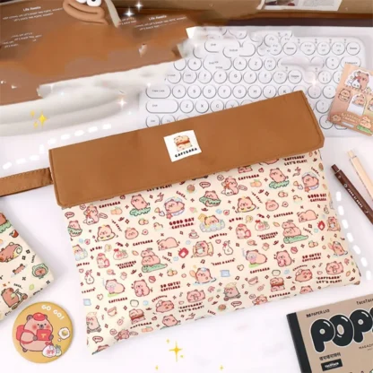Bolsa de documentos de capibara de tela lavable, bolsa multifunción con cremallera, bolsa de almacenamiento de papel de dibujos animados, gran capacidad, duradera