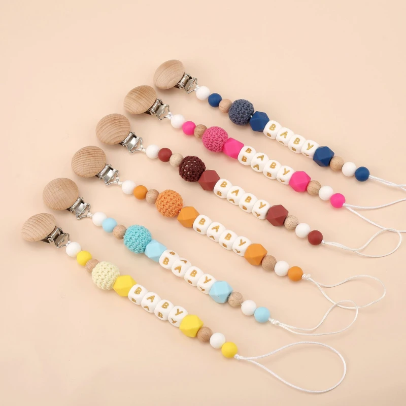 Nuevo Clip para chupete de bebé, nombre personalizado, cuentas de silicona, soporte para pezones, cadena, accesorios para bebés, colgante mordedor, regalos para recién nacidos