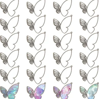 24 Uds. De dijes de mariposa de aleación, colgantes de bisel trasero abierto de bronce antiguo, colgantes de bisel de mariposa, kit de fabricación de aleación de dijes de bisel abierto