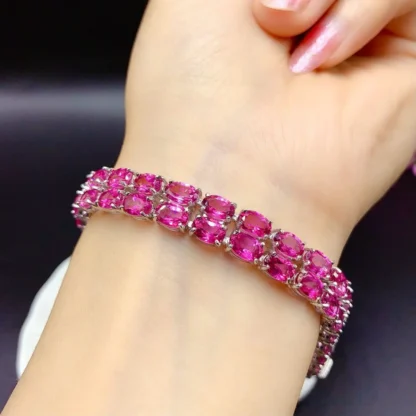 ZECAA-pulsera de topacio rosa de Plata de Ley 925 para mujer, piedra preciosa de topacio rosa Natural, pulsera de topacio rosa de plata de 4x6mm