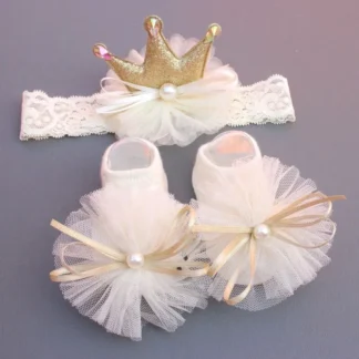 2 unids/set corona bebé diadema calcetines lazos de encaje recién nacido niña calcetines diadema conjunto niños accesorios para el cabello