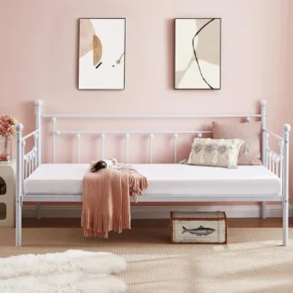 Marco de sofá cama, cama de plataforma de metal de tamaño doble con cabecera, soporte de listones de acero resistente para sala de estar, dormitorio, habitación de invitados, Eas