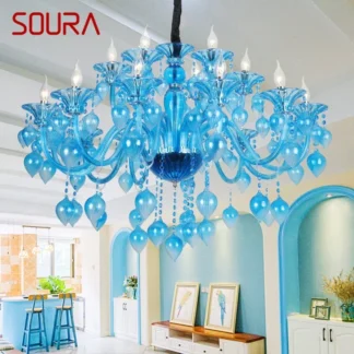 Soura-lámpara colgante de cristal europeo, lámpara de vela azul, arte de lujo, sala de estar, restaurante, dormitorio, Hotel, candelabro KTV
