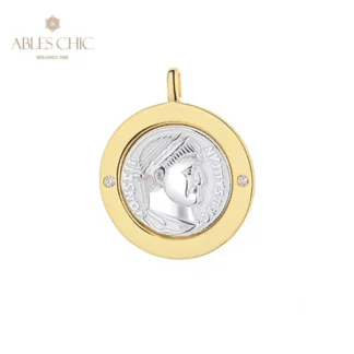 ABLES CHIC-abalorio de monedas de plata griega, colgante de moneda romana de plata maciza 925, solo N1037