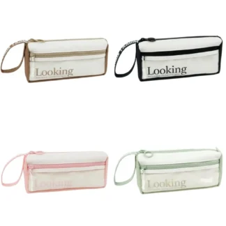 Estuche de lápices transparente de 3 capas, caja de papelería de almacenamiento portátil de gran capacidad, bolsa de papelería Simple multifuncional ligera