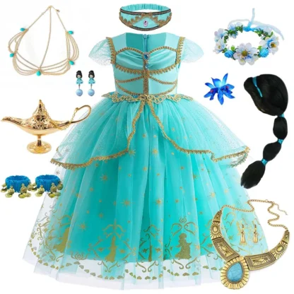 Disfraz de Jasmine para niña, vestido de princesa árabe, ropa de Cosplay de Aladdín, Carnaval, cumpleaños, fiesta de Navidad, trajes de fantasía, 2-8T