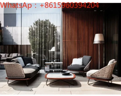 Sofá de madera maciza para exteriores, tejido de ratán, patio, sala de estar, jardín, balcón, muebles de ocio simples, combinación de mesa de centro