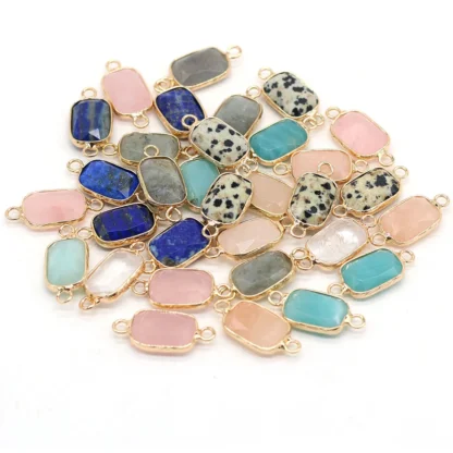 4 colgantes de piedra Natural chapados en oro, conector de doble agujero de cuarzo amazonita para fabricación de joyería, collar Diy, pulsera, regalos
